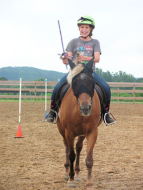 Happy student games on horseback