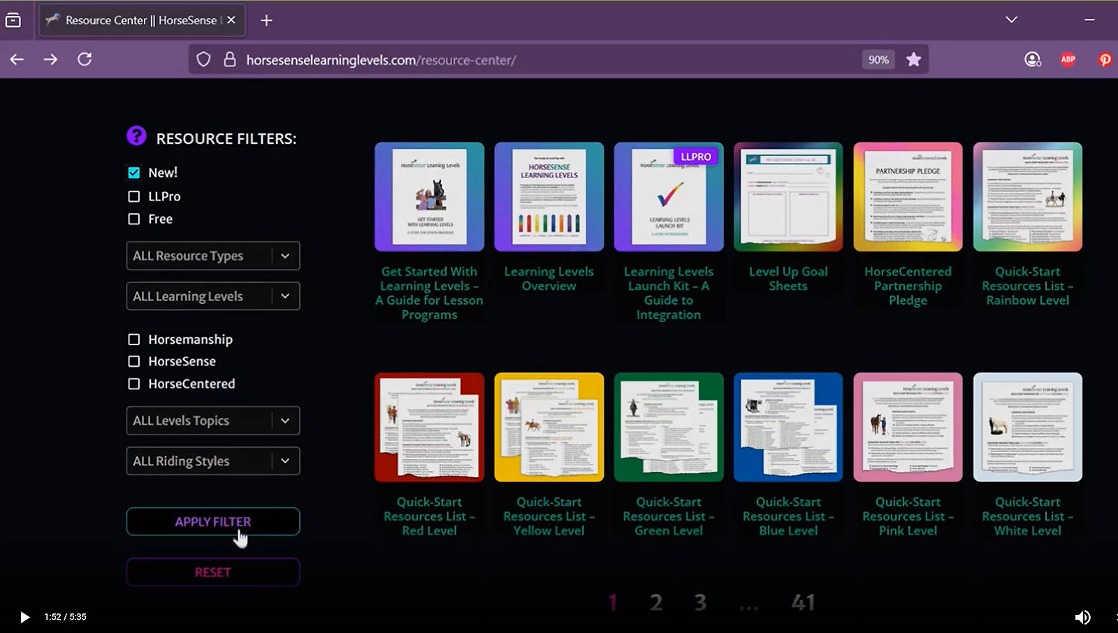 Learning levels resource center screenshot